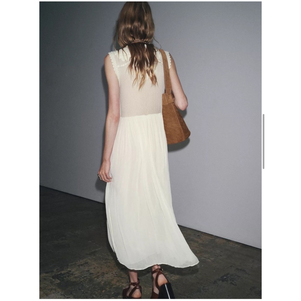 Zara ZW Collection Embroidered Combination Dress Ecru Lace‎ Midi Womens Medium - Picture 2 of 12
